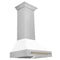 Autograph Edition 30 In. Satin Stainless Steel Wall Mount Range Hood With White Matte Shell And Champagne Bronze Handle