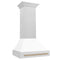 Autograph Edition 30 In. Satin Stainless Steel Wall Mount Range Hood With White Matte Shell And Champagne Bronze Handle