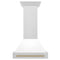 Autograph Edition 30 In. Satin Stainless Steel Wall Mount Range Hood With White Matte Shell And Champagne Bronze Handle