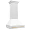 Autograph Edition 30 In. Satin Stainless Steel Wall Mount Range Hood With White Matte Shell And Polished Gold Handle