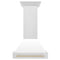 Autograph Edition 30 In. Satin Stainless Steel Wall Mount Range Hood With White Matte Shell And Polished Gold Handle
