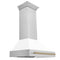 Autograph Edition 36 In. Satin Stainless Steel Wall Mount Range Hood With White Matte Shell And Champagne Bronze Handle