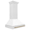 Autograph Edition 36 In. Satin Stainless Steel Wall Mount Range Hood With White Matte Shell And Champagne Bronze Handle