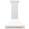 Autograph Edition 36 In. Satin Stainless Steel Wall Mount Range Hood With White Matte Shell And Champagne Bronze Handle
