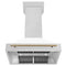 Autograph Edition 36 In. Satin Stainless Steel Wall Mount Range Hood With White Matte Shell And Champagne Bronze Handle