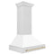 Autograph Edition 36 In. Satin Stainless Steel Wall Mount Range Hood With White Matte Shell And Polished Gold Handle