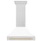 Autograph Edition 36 In. Satin Stainless Steel Wall Mount Range Hood With White Matte Shell And Polished Gold Handle