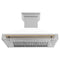 Autograph Edition 48 In. Satin Stainless Steel Wall Mount Range Hood With White Matte Shell And Champagne Bronze Handle