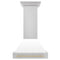Autograph Edition 30 In. Stainless Steel Range Hood With White Matte Shell And Polished Gold Handle