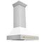 Autograph Edition 36 In. Stainless Steel Range Hood With White Matte Shell And Polished Gold Handle