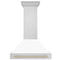 Autograph Edition 36 In. Stainless Steel Range Hood With White Matte Shell And Polished Gold Handle