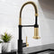 Autograph Edition Apollo Pull Down Spring Single Handle Kitchen Faucet In Matte Black And Champagne Bronze