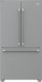 36" French Three-Door Stainless Steel Refrigerator with auto Ice Maker, Water Dispenser