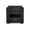 36 In. 5.2 Cu. Ft. Classic Dual Fuel Range With Gas Cooktop And Electric Convection Oven In Black Stainless Steel With 6 Brass Burners