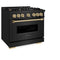 Autograph Edition 36 In. 5.2 Cu. Ft. Classic Dual Fuel Range With 6 Burner Gas Cooktop And Electric Convection Oven In Black Stainless Steel With Champagne Bronze Accents