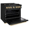 Autograph Edition 36 In. 5.2 Cu. Ft. Classic Dual Fuel Range With 6 Burner Gas Cooktop And Electric Convection Oven In Black Stainless Steel With Champagne Bronze Accents