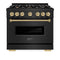 Autograph Edition 36 In. 5.2 Cu. Ft. Classic Dual Fuel Range With 6 Burner Gas Cooktop And Electric Convection Oven In Black Stainless Steel With Champagne Bronze Accents