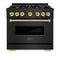 Autograph Edition 36 In. 5.2 Cu. Ft. Classic Dual Fuel Range With 6 Burner Gas Cooktop And Electric Convection Oven In Black Stainless Steel With Polished Gold Accents