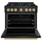 Autograph Edition 36 In. 5.2 Cu. Ft. Classic Dual Fuel Range With 6 Burner Gas Cooktop And Electric Convection Oven In Black Stainless Steel With Polished Gold Accents