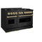 Autograph Edition 48 In. 6.7 Cu. Ft. Classic Double Oven Dual Fuel Range With 8 Burner Gas Cooktop In Black Stainless Steel And Champagne Bronze Accents