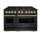 Autograph Edition 48 In. 6.7 Cu. Ft. Classic Double Oven Dual Fuel Range With 8 Burner Gas Cooktop In Black Stainless Steel And Champagne Bronze Accents