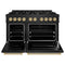 Autograph Edition 48 In. 6.7 Cu. Ft. Classic Double Oven Dual Fuel Range With 8 Burner Gas Cooktop In Black Stainless Steel And Champagne Bronze Accents