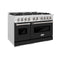 48 In. 6.7 Cu. Ft. Classic Double Oven Dual Fuel Range With 8 Burner Gas Cooktop In Satin Stainless Steel With Black Matte Doors