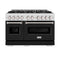 48 In. 6.7 Cu. Ft. Classic Double Oven Dual Fuel Range With 8 Burner Gas Cooktop In Satin Stainless Steel With Black Matte Doors
