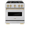 Autograph Edition 30 In. 4.2 Cu. Ft. Classic Dual Fuel Range With 4 Burner Gas Cooktop And Electric Convection Oven In Satin Stainless Steel With Champagne Bronze Accents