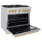 Autograph Edition 36 In. 5.2 Cu. Ft. Classic Dual Fuel Range With 6 Burner Gas Cooktop And Electric Convection Oven In Satin Stainless Steel With Polished Gold Accents