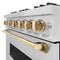 Autograph Edition 36 In. 5.2 Cu. Ft. Classic Dual Fuel Range With 6 Burner Gas Cooktop And Electric Convection Oven In Satin Stainless Steel With Polished Gold Accents