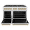 Autograph Edition 48 In. 6.7 Cu. Ft. Classic Double Oven Dual Fuel Range With 8 Burner Gas Cooktop In Satin Stainless Steel And Champagne Bronze Accents
