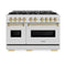 Autograph Edition 48 In. 6.7 Cu. Ft. Classic Double Oven Dual Fuel Range With 8 Burner Gas Cooktop In Satin Stainless Steel And Champagne Bronze Accents
