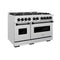 Autograph Edition 48 In. 6.7 Cu. Ft. Classic Double Oven Dual Fuel Range With 8 Burner Gas Cooktop In Satin Stainless Steel And Matte Black Accents