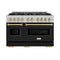 Autograph Edition 48 In. 6.7 Cu. Ft. Classic Double Oven Dual Fuel Range With 8 Burner Gas Cooktop In Satin Stainless Steel With Black Matte Doors And Champagne Bronze Accents