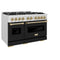 Autograph Edition 48 In. 6.7 Cu. Ft. Classic Double Oven Dual Fuel Range With 8 Burner Gas Cooktop In Satin Stainless Steel With Black Matte Doors And Champagne Bronze Accents