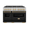 Autograph Edition 48 In. 6.7 Cu. Ft. Classic Double Oven Dual Fuel Range With 8 Burner Gas Cooktop In Satin Stainless Steel With Black Matte Doors And Polished Gold Accents