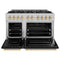 Autograph Edition 48 In. 6.7 Cu. Ft. Classic Double Oven Dual Fuel Range With 8 Burner Gas Cooktop In Satin Stainless Steel With Black Matte Doors And Polished Gold Accents