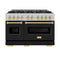 Autograph Edition 48 In. 6.7 Cu. Ft. Classic Double Oven Dual Fuel Range With 8 Burner Gas Cooktop In Satin Stainless Steel With Black Matte Doors And Polished Gold Accents