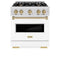 Autograph Edition 30 In. 4.2 Cu. Ft. Classic Dual Fuel Range With 4 Burner Gas Cooktop And Electric Convection Oven In Satin Stainless Steel With White Matte Door And Champagne Bronze Accents