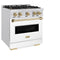 Autograph Edition 30 In. 4.2 Cu. Ft. Classic Dual Fuel Range With 4 Burner Gas Cooktop And Electric Convection Oven In Satin Stainless Steel With White Matte Door And Champagne Bronze Accents