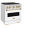 Autograph Edition 30 In. 4.2 Cu. Ft. Classic Dual Fuel Range With 4 Burner Gas Cooktop And Electric Convection Oven In Satin Stainless Steel With White Matte Door And Polished Gold Accents