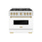 Autograph Edition 36 In. 5.2 Cu. Ft. Classic Dual Fuel Range With 6 Burner Gas Cooktop And Electric Convection Oven In Satin Stainless Steel With White Matte Door And Champagne Bronze Accents