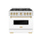 Autograph Edition 36 In. 5.2 Cu. Ft. Classic Dual Fuel Range With 6 Burner Gas Cooktop And Electric Convection Oven In Satin Stainless Steel With White Matte Door And Polished Gold Accents