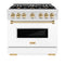 Autograph Edition 36 In. 5.2 Cu. Ft. Classic Dual Fuel Range With 6 Burner Gas Cooktop And Electric Convection Oven In Satin Stainless Steel With White Matte Door And Polished Gold Accents