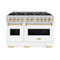 Autograph Edition 48 In. 6.7 Cu. Ft. Classic Double Oven Dual Fuel Range With 8 Burner Gas Cooktop In Satin Stainless Steel With White Matte Doors And Polished Gold Accents