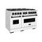 Autograph Edition 48 In. 6.7 Cu. Ft. Classic Double Oven Dual Fuel Range With 8 Burner Gas Cooktop In Satin Stainless Steel With White Matte Doors And Matte Black Accents