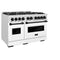 Autograph Edition 48 In. 6.7 Cu. Ft. Classic Double Oven Dual Fuel Range With 8 Burner Gas Cooktop In Satin Stainless Steel With White Matte Doors And Matte Black Accents