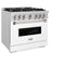 36 In. 5.2 Cu. Ft. Classic Dual Fuel Range With 6 Burner Gas Cooktop And Electric Convection Oven In Stainless Steel With White Matte Door