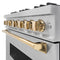 Autograph Edition 36 In. 5.2 Cu. Ft. Classic Dual Fuel Range With 6 Burner Gas Cooktop And Electric Convection Oven In Stainless Steel With Polished Gold Accents